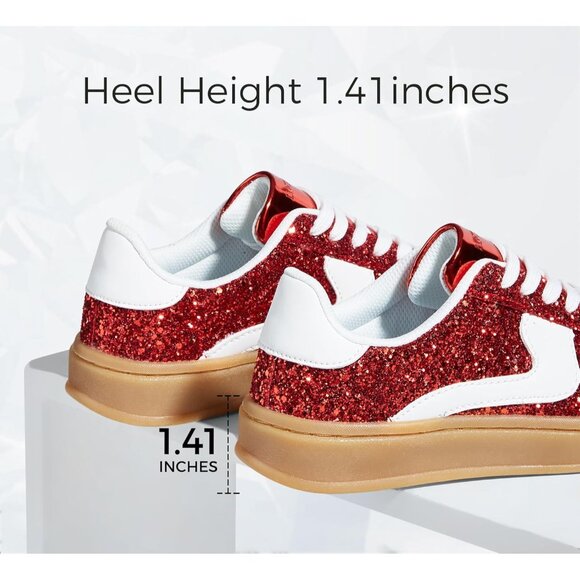 Lucky Step Women Red Casual Sparkly Bling Shiny Dressy Bedazzled Bridal Sneakers - Picture 5 of 9
